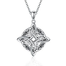 JERWLI Witch Knot Necklace Sterling Silver Lucky Irish Knot Celtic Witch Pendant Necklace Jewelry Gift for Women, Sterling Silver