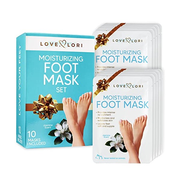 Moisturizing Foot Mask 10 pk Self Care Gifts for Women by Love, Lori - Foot Care Gift Set Stocking Stuffers for Women - Feet Mask Moisturizing Socks Leaves Feet Smooth, Hydrated & Soft