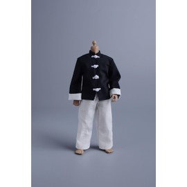 1/12 Scale Men and Women Universal Action Figure Costume Tang Suit, 6 inch Tunics Suit, Kung Fu Suit, Chinese Suit, Black and White (Does not include body, head and shoes) Black Tang Jacket + White