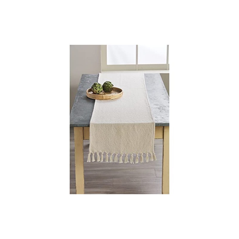 Mud Pie Fringe Table Runner, Off White, 18" x 72"