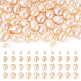 Beadthoven 55pcs Natural Cultured Freshwater Pearl Oval Rice Shape Beads for DIY Necklace Bracelet Wedding Crafts Jewelry Making Hole:0.5-0.8mm