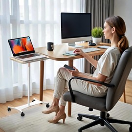 Rolling Laptop Stand, 2 in 1 Dual-use Floor & Desktop, Adjustable Height from 16.5" to 51", with 4 Lockable Casters, Small Mobile Standing Desk Perfect for Home, Office, Meeting Room, Study (White)