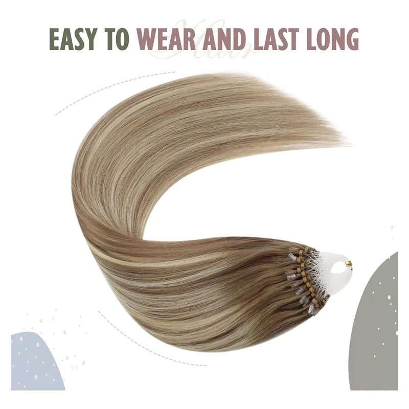 Ugeat Extensiones Cabello Humano 50gr 16in 50pz Marrón Mixto Con