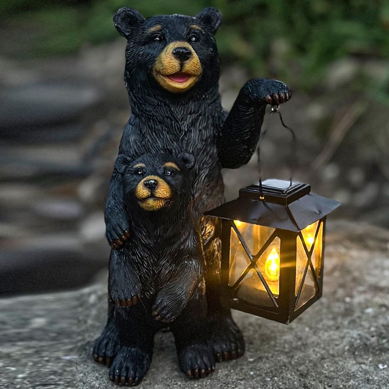 ZYLiWoo Solar Powered Black Bear Statue Decorative Lights - 10
