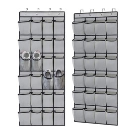 Over The Door Shoe Organizer - 24 Large Mesh Pockets|Door Hanging Shoe Holder|Durable Shoe Storage Bag Hanger (59" x 22") (Gray)