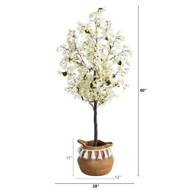 Nearly Natural 5ft. Artificial Bougainvillea Tree with Handmade Jute & Cotton Basket with Tassels