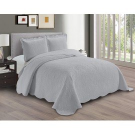 Linen Plus Embossed Coverlet Bedspread Set Oversized Solid Silver King/California King Bed Cover Bedding New # Dana