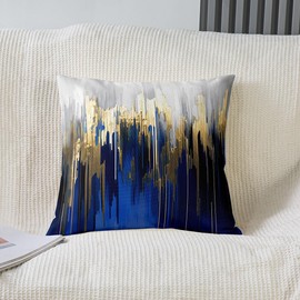 Erosebridal Set of 2 Abstract Art Cushion Cases Navy Gold Grey Pillow Covers, Geometry Stripe Throw Pillow Covers 24x24 Inch Golden Metallic Sequins Dark Blue Tie Dye Modern Cushion Cases
