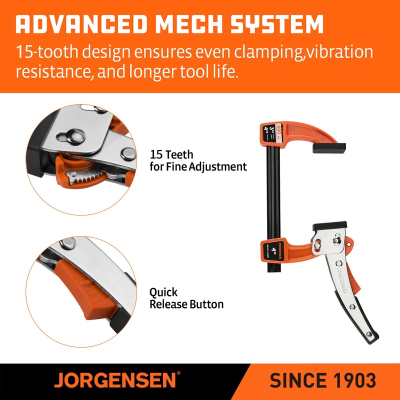 Jorgensen 4-inch Bar Clamp Set, Ratcheting Bar Clamp for Woodworking,