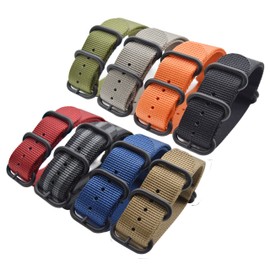 ArtStyle Watch Band with Ballistic Nylon Material Strap and High-End Black Buckle (Matte Finish Buckle) (24mm, Black)