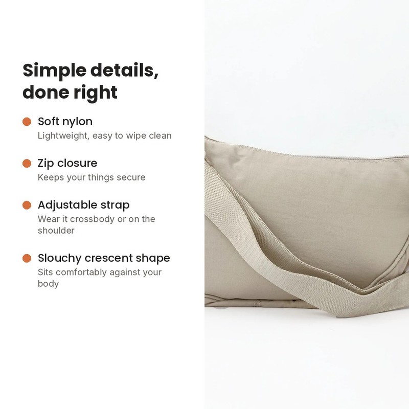 Nylon Crescent Crossbody Bag for Women – Lightweight Slouchy Hobo