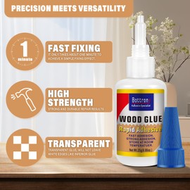 BOTTRONY Wood Glue, 2 Pack Instant Super Glue for Wood, Tacky Glue for Wood, Clear Wood Glue for Woodworking,Waterproof Super Glue Ideal for Wooden Furniture,Wooden Product, Wooden Crafts,Wood Floor