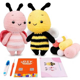 Crochet Kit for Beginners,Crochet Animal Kit for Beginners with Step-by-Step Video Tutorials,Learn to Crochet Kit for Kids Ages 13+ and Adults,Crochet Decoration Supplies DIY Craft Gift,Crochet Bees