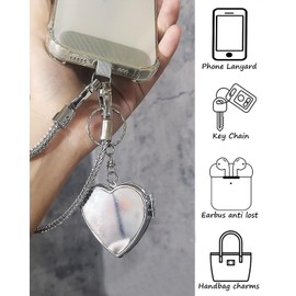 vrawas Silver Metal Chain Phone Charm with Heart-Shaped Mirror | Stylish and Functional Phone Strap for Women | Anti-Theft Lanyard, Keychain, or Handbag Charm