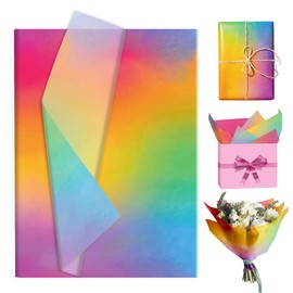 100Sheets Rainbow Color Gradient Tissue Paper Gift Wrapping Papers DIY Crafts Tissue for Birthday Baby Shower New Year Party Crafts Art Packing Decorations，13.8 x 19.7 inches