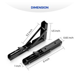 Ravinte Folding Shelf Brackets - Heavy Duty Shelf Brackets Matte Black 8 Inch Collapsible Shelf Brackets, Folding Bracket for Table Bench, Space Saving for Bench Table 4 Pack