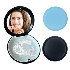 2 Stück zahnspangendose, Spangendose mit Magnetische Schnalle,Zahnprothesen Behälter, mit Spiegel, Gebissdose Zahnspange,für Reisen und täglichen Gebrauch (Schwarz+Blau)
