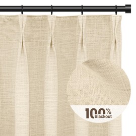 100% Blackout Shield Pinch Pleated Curtains 108 Inches Long, 100% Blackout Curtains for Bedroom/Living Room, Linen Blackout Curtains with Liner, Thermal Insulated Drapes,W40xL108,Beige