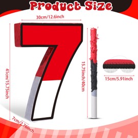 Pasimy Number 7 Piñata Red and White Cartoon Animation Piñata with Stick Blindfold Confetti for Video Game Birthday Party Baby Shower Anniversary Celebration Decorations, 15.7 x 12.6 Inch