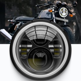 DREAMIZER 7 Inch Motorcycle Headlight with White DRL Angel Eye Amber Indicator Light, Compatible with Harley Electra Glide, Softail 1984-2018, Street Glide 2006-2014, Wrangler JK TJ