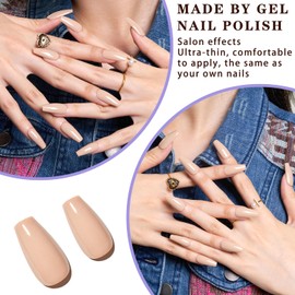 Glossy Nude Press On Nails Short,WOOYAS Gel Polish Fall Fake Nails Medium Coffin,Opaque Reusable 24PCS False Nail Kit, 12Sizes with Nail Glue and Nail Sticks, mothers day gifts for mom