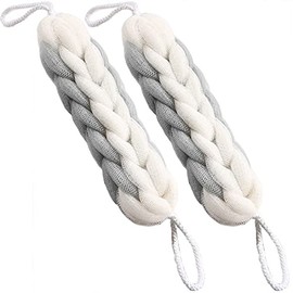 AARAINBOW 2 paquetes de esponjas elásticas largas mejoradas con asas de cuerda, esponja de malla para baño, ducha, exfoliante, exfoliante, exfoliante, esponja trenzada para hombres y mujeres (2 grises)