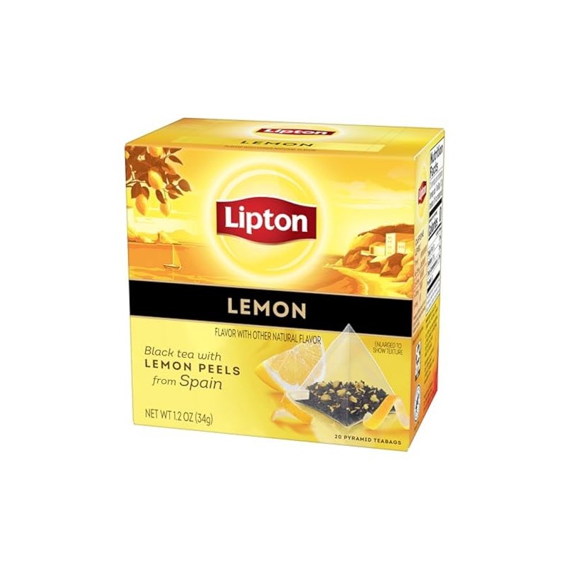 Lipton Black Tea Lemon, Pyramid Tea Bags, Flavored Teabags for