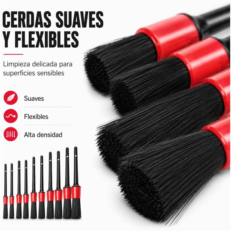 10 Brochas para Detallado Automotriz, Cepillos Suaves Microfibra