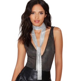 Sparkly Sequin Scarf, 70s Disco Accessory, Long Slim Tie for Women, Fancy Dress Carnival Club Party Costume, Sequins, No gemstone.