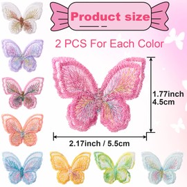 PAGOW 18 Pcs Butterfly Lace Patches, 9 Colors Double Layer Organza Patch, Decorative Sew on Lace Appliques, Butterfly Embroidered Appliques for Wedding, Bride, Clothes, Dress, DIY Crafts