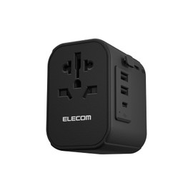 Elecom T-HPAM-15A2CBK Overseas Conversion Plug, A/BF/O/C Type, USB Type-C x 1, USB-A x 2, 15W, Polarity Compatible, Black