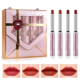 Apooliy 4Pcs Velvet Matte Lipstick Makeup Set,Waterproof Lipstick Kit,Highly Pigmented Color,Long Wear,Non-Sticky,Ruby Red
