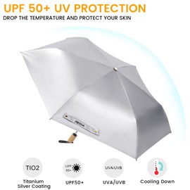 G4Free - Paraguas de viaje con protección UV UPF 50+ con mango de madera, paraguas plegable ligero de 42 pulgadas, cierre automático (azul lago)