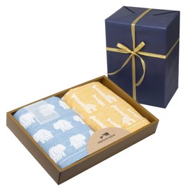 Face Towel, Approx. 13.4 x 31.5 inches (34 x 80 cm), Elephant Infant, Wrapping Paper Navy