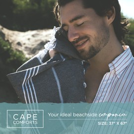 Cape Comforts Large Turkish Beach Towel, Classic Black - Super Soft & Lightweight Quick Dry Absorbent Towels for Beach, Picnic Blanket or Bath Towel - Sand Free Organic Turkish Cotton Yarn