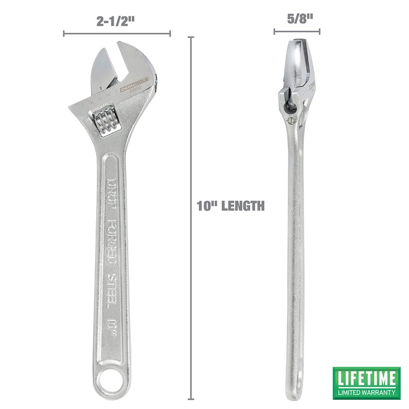 OEMTOOLS 22652 10 Inch Adjustable Wrench, Chrome Plated Wide Jaw