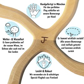 JF Bumerang - New York - Handmade - Beginner - Sustainable - Wooden Sports Equipment - from Munich - Boomerang - Right-Handed