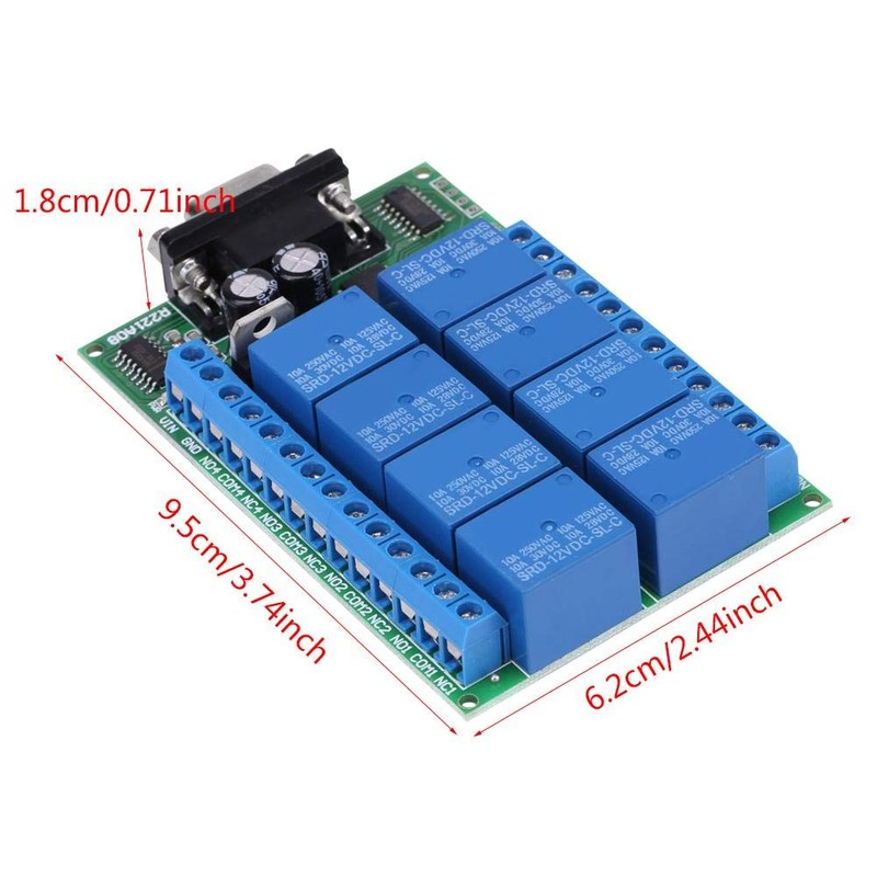 Famus 12V 8-Channel DB9 RS 232 Relay Module Remote Control