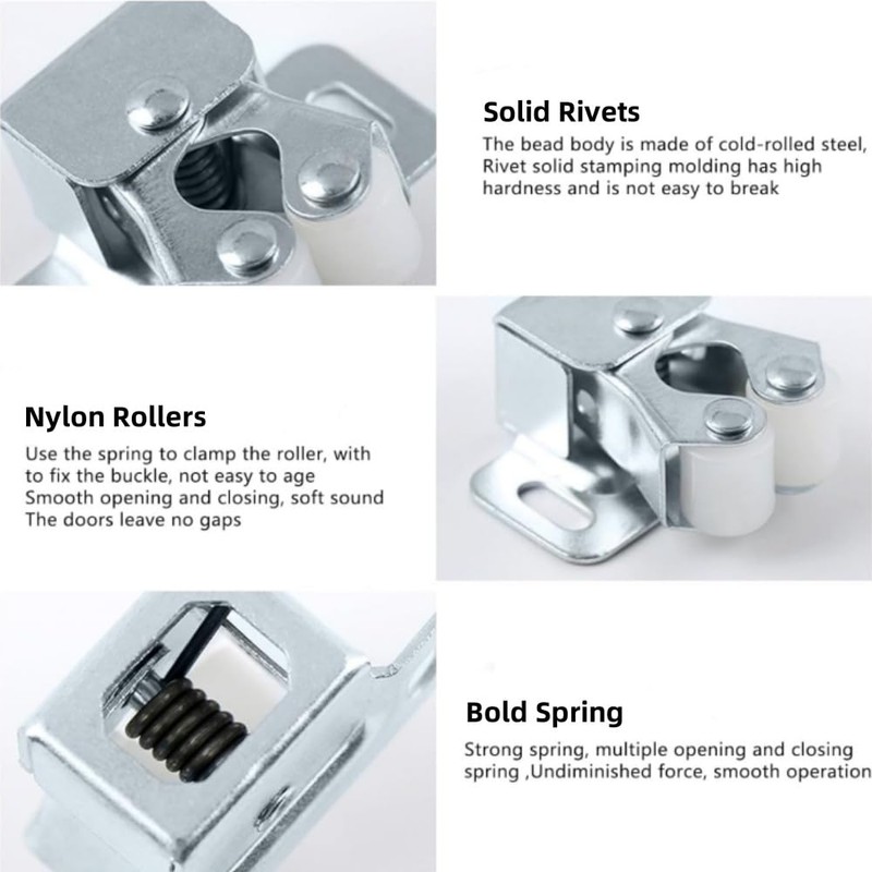 10 Pcs Double Roller Door Catches, Cabinet Latch Double Roller