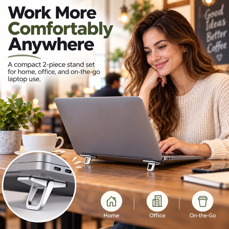 Mini Laptop Stand for Desk – 2-Piece Aluminum Alloy &