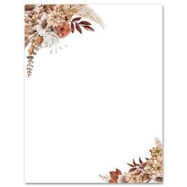 60 Sheet Boho Stationery Letterhead Paper Vintage Leaves Floral Letter Writing Paper for Fall Autumn Notes Greeting Invitation Office School Printing, 8.5 x 11 Inch