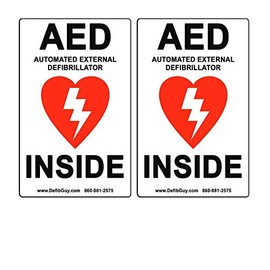10-Pack 4" Width x 6" Height, Vinyl, Red and Black on White Weatherproof AED Label,"AED Automated External Defibrillator Inside" by Defib Guy