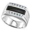Sterling Silver Mens Rectangular Black Onyx Ring 2 Grooves CZ