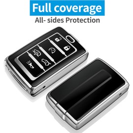Tukellen for Jeep Key Fob Cover Soft TPU Full Protection Key Case Compatible with 2021-2024 Grand Cherokee L Grand Wagoneer Key Shell (Silver, 6 Buttons)