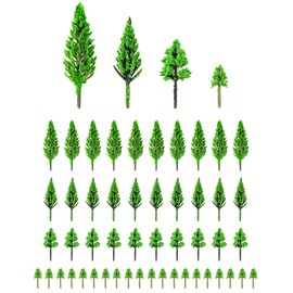 QWORK® 50 Pieces Model Trees Mixed, Model Trees Miniature, Simulation Model Trees, Plastic, For Sand Table Model, Scene Decoration, 4 Sizes