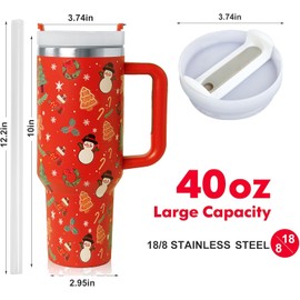 MOQRUAO Christmas Tumbler with Handle 40oz, Christmas Cup 40 oz Travel Coffee Tumbler Cup for Xmas Winter Christmas Holiday Birthday Party (Red)