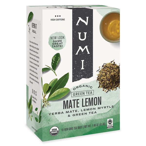 Numi Organic Tea Mate Lemon, 18 Count (Pack of 1) Box of Tea Bags, Yerba Mate Green Tea Blend (Packaging May Vary)