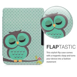 kwmobile Flip Case Compatible with Tolino Shine 3 Case - eReader Case - Owl Sleep Turquoise Brown Mint Green