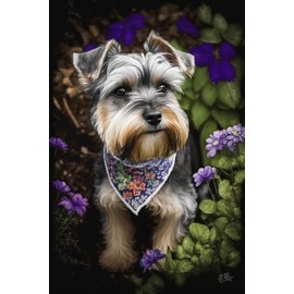 Flower Bush Cute Schnauzer Puzzles for Adults 1000 Pieces，Relaxing Entertainment Decor Gift Puzzle