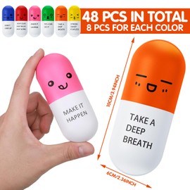 Vitamin Pill Stress Ball Pill Shaped Foam Ball Motivational Stress Ball for Teens Adults with Smiling Face Cute Cartoon Emotion Nursing Party Supplies for Medical Back to School Gifts (48 Pcs)